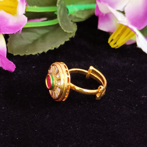 Designer Gold Plated Royal Kundan and Ruby Beaded Ring (Design 178)