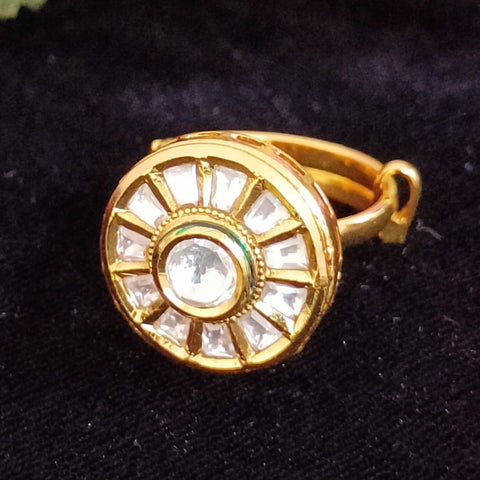 Designer Gold Plated Royal Kundan Beaded Ring (Design 179)
