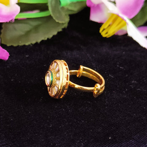 Designer Gold Plated Royal Kundan Beaded Ring (Design 179)