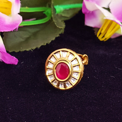 Designer Gold Plated Royal Kundan and Ruby Beaded Ring (Design 165)