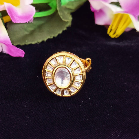 Designer Gold Plated Royal Kundan Beaded Ring (Design 166)