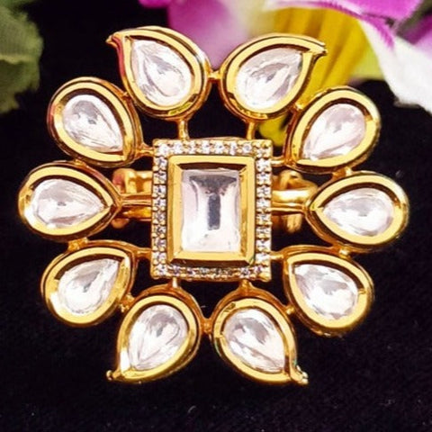 White Designer Gold Plated Kundan Ring (Design 74)