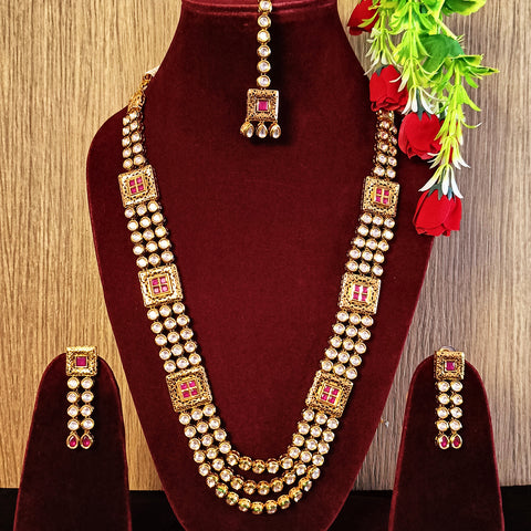 Designer Gold Plated Royal Kundan & Ruby Necklace with Earrings (D406)