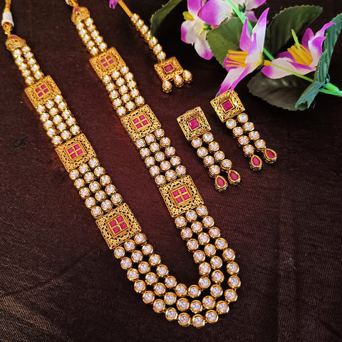 Designer Gold Plated Royal Kundan & Ruby Necklace with Earrings (D406)