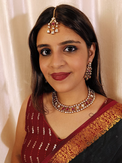 Designer Gold Plated Royal Kundan & Ruby Necklace with Earrings (D410)