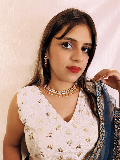 Designer Gold Plated Royal Kundan Necklace with Earrings (D398)