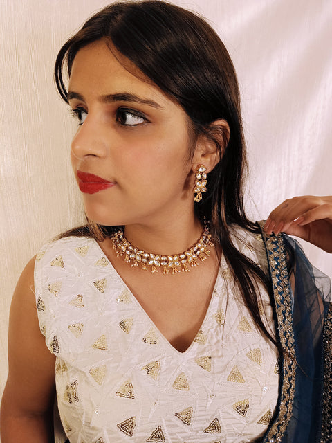 Designer Gold Plated Royal Kundan Necklace with Earrings (D398)