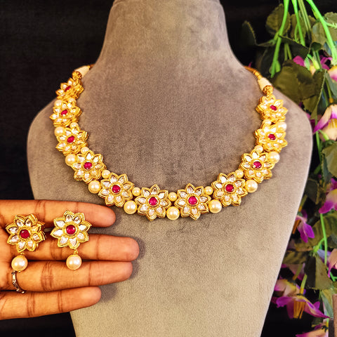 Designer Gold Plated Royal Kundan Necklace with Earrings (D379)