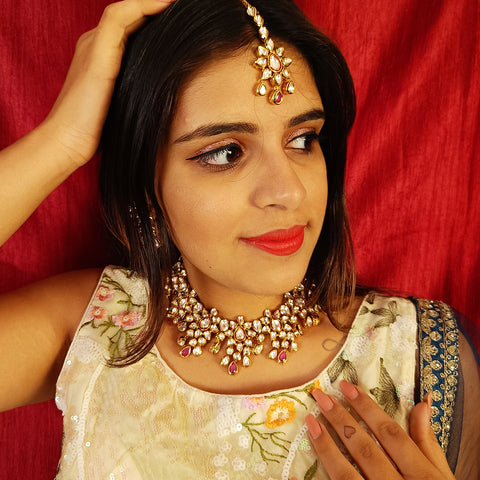 Bridal Designer Gold Plated White Kundan Set (D138)