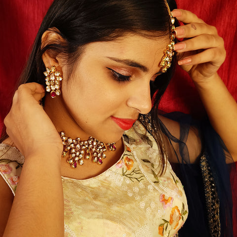 Bridal Designer Gold Plated White Kundan Set (D138)