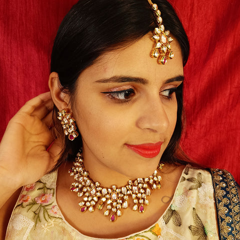 Bridal Designer Gold Plated White Kundan Set (D138)