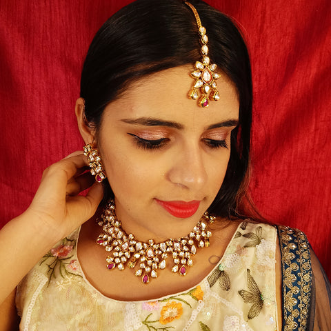 Bridal Designer Gold Plated White Kundan Set (D138)