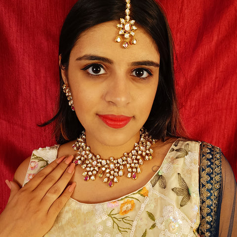 Bridal Designer Gold Plated White Kundan Set (D138)