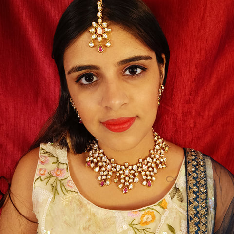 Bridal Designer Gold Plated White Kundan Set (D138)
