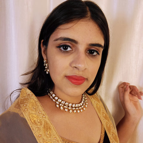 Designer Gold Plated Royal Kundan Necklace with Earrings (D390)