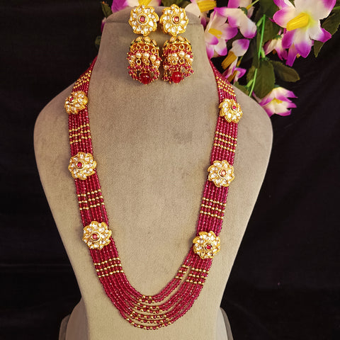 Designer Gold Plated Royal Kundan Beads Necklace with Earrings (D389)