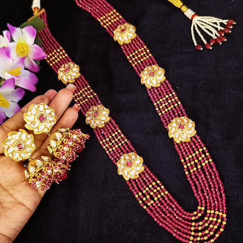 Designer Gold Plated Royal Kundan Beads Necklace with Earrings (D389)