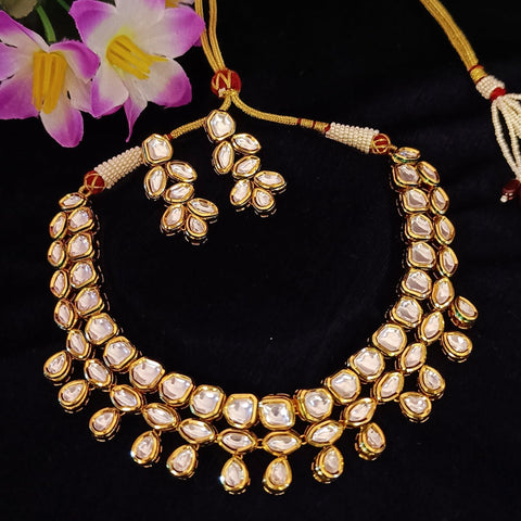 Designer Gold Plated Royal Kundan Necklace with Earrings (D390)