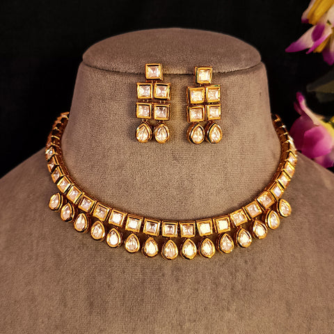 Designer Gold Plated White Kundan Set (D140)