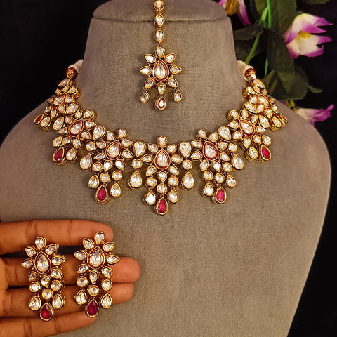 Bridal Designer Gold Plated White Kundan Set (D138)
