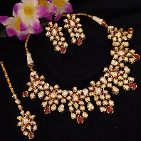 Bridal Designer Gold Plated White Kundan Set (D138)