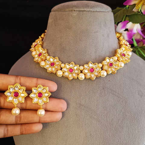 Designer Gold Plated Royal Kundan Necklace with Earrings (D379)