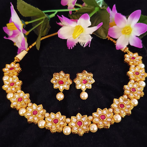 Designer Gold Plated Royal Kundan Necklace with Earrings (D379)
