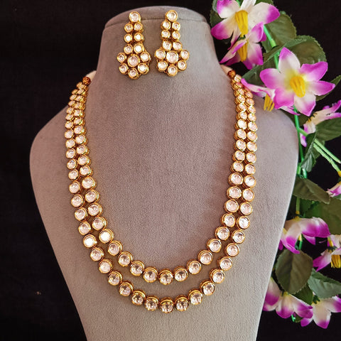 Designer Gold Plated Royal Kundan Necklace with Earrings (D422)