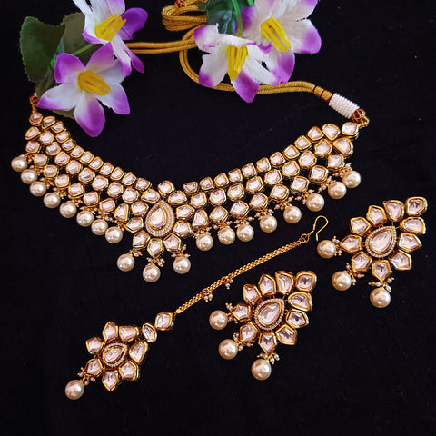 Designer Gold Plated Royal Kundan Necklace with Earrings (D418)