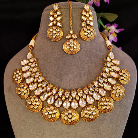 Bridal Gold Plated Royal Kundan Necklace with Earrings (D428)