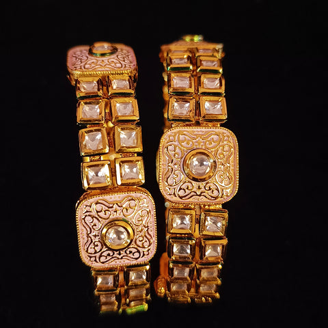 Designer Gold Plated Peach Royal Kundan Openable Bracelet (Design 121)