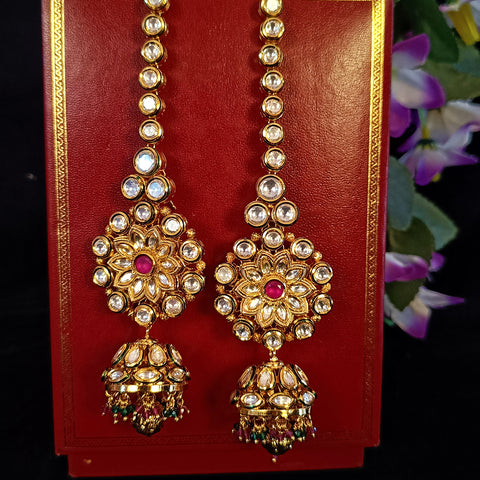 Gold Plated Beautifully Royal Kundan & Ruby Beaded Earrings (E353)