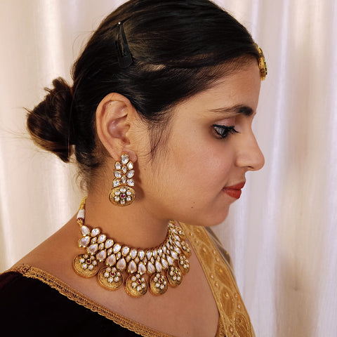Bridal Gold Plated Royal Kundan & Ruby Necklace with Earrings (D427)