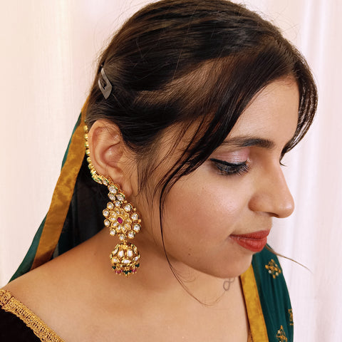 Gold Plated Beautifully Royal Kundan & Ruby Beaded Earrings (E353)