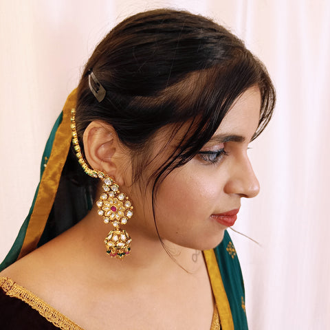 Gold Plated Beautifully Royal Kundan & Ruby Beaded Earrings (E353)