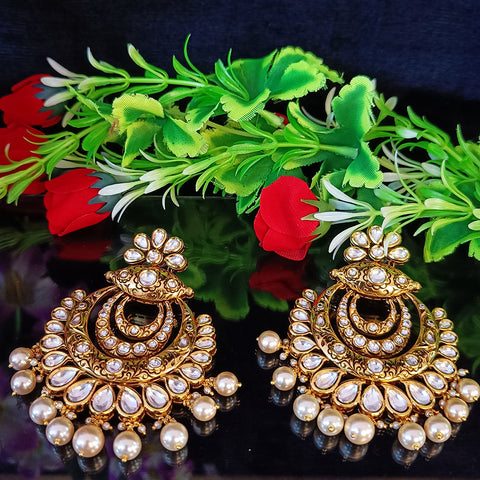 Gold Plated Beautifully Royal Kundan Beaded Earrings (E354)