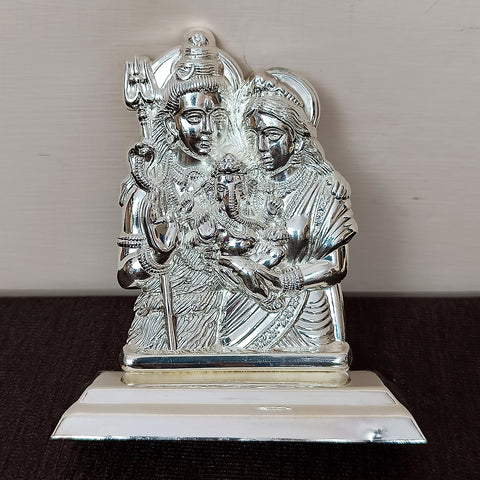 925 Pure Silver Shiv Parvati & Ganesha Idol For House Warming (D12)