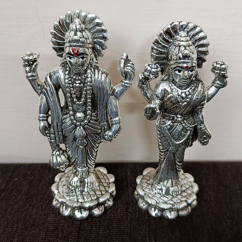 925 Pure Silver Vishnu JI & Laxmi Ji Idol For House Warming (D14)