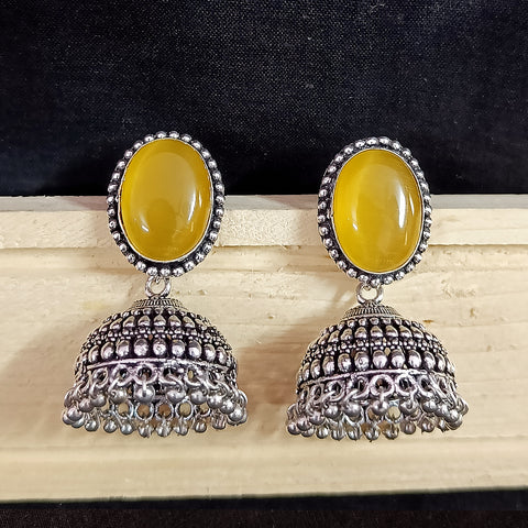 Traditional Style Oxidized Earrings With Yellow Color Beads for Casual Party (E590)