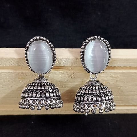 Traditional Style Oxidized Earrings With White Color Beads for Casual Party (E591)