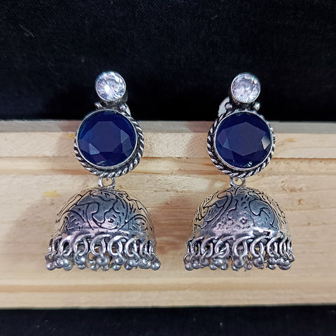 Traditional Style Oxidized Earrings With Dark Blue Color Beads for Casual Party (E597)