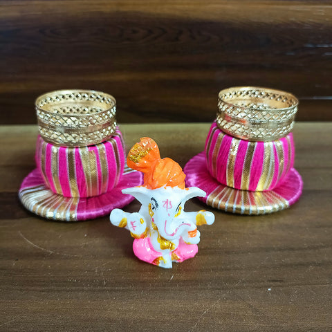 Set of 2 - Designer Candles/Diya With Ganesha (D51)