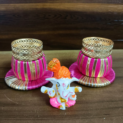 Set of 2 - Designer Candles/Diya With Ganesha (D51)