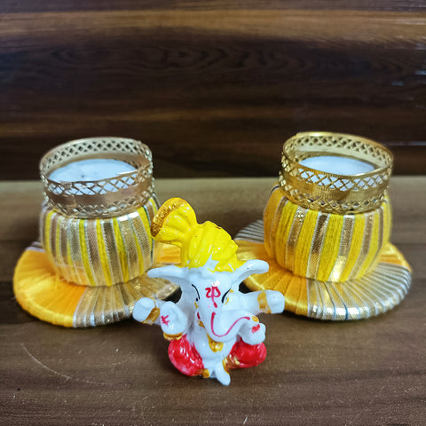 Set of 2 - Designer Candles/Diya With Ganesha (D52)
