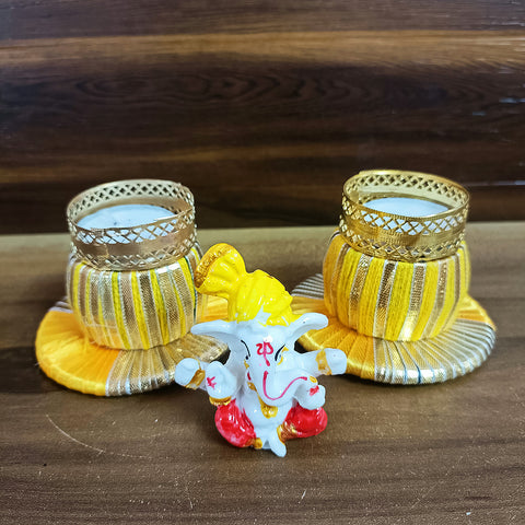Set of 2 - Designer Candles/Diya With Ganesha (D52)