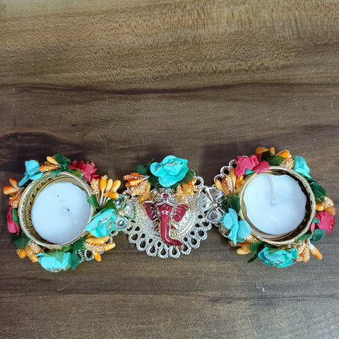 Set Of 2-Designer Candles/Diya with Ganesha (D59)