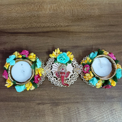 Set Of 2-Designer Candles/Diya with Ganesha (D60)