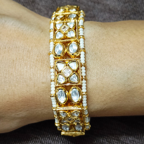 Designer Gold Plated Royal Kundan Openable Bracelet (Design 137)