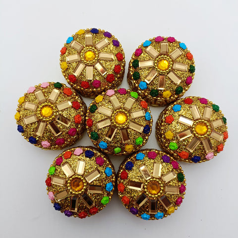 Golden & Multicolor Handcraft Gifting Sindoor Moti Dibbi/Kumkum Box Gift Fancy Decorative (D7)