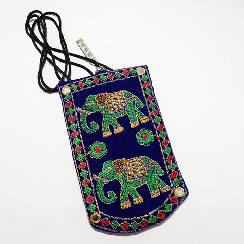 Designer Embroidered Mobile-Phone Pouch Cover with Purse Pocket and Sari Hook for Women (D4)